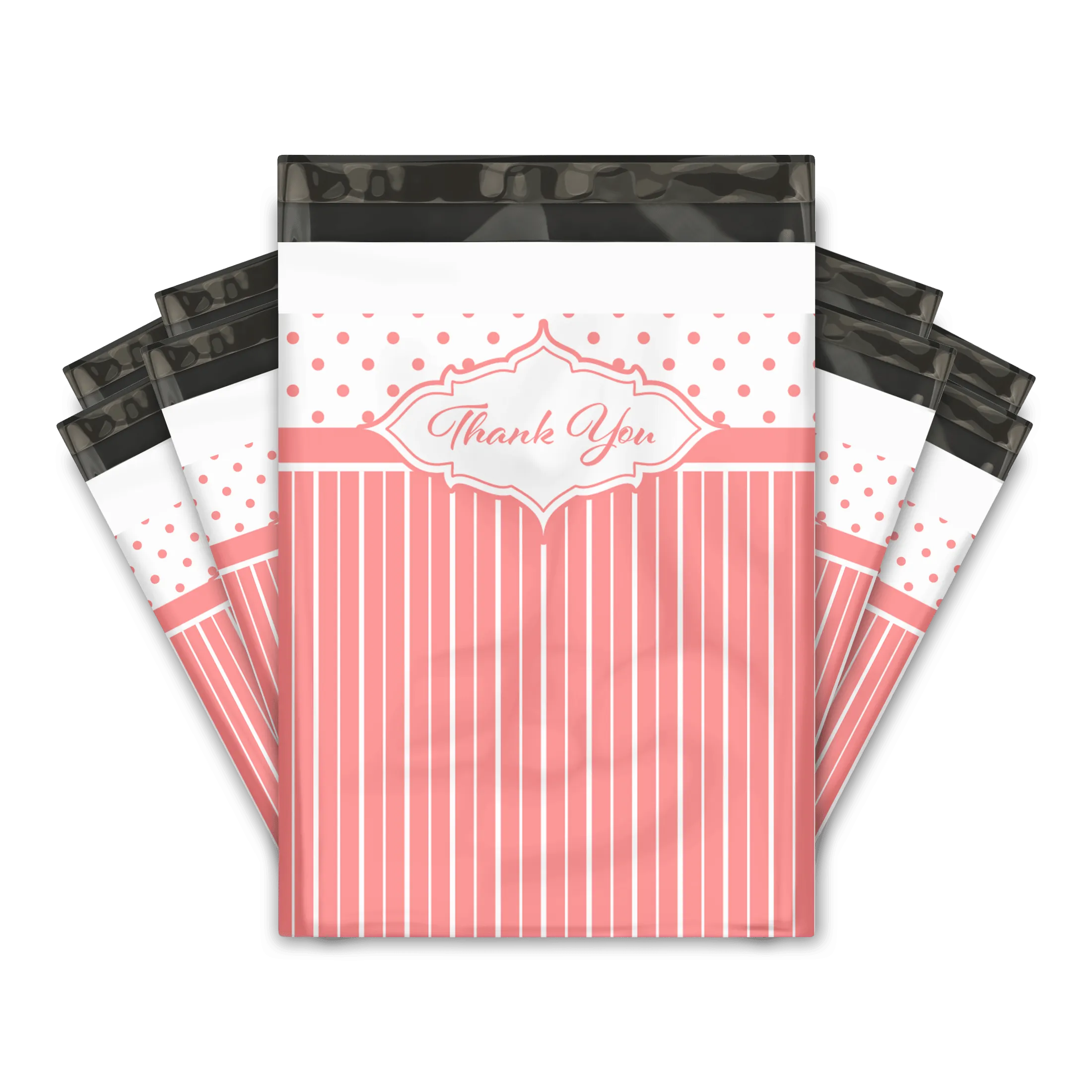 10x13 Pink Thank You Stripes Polka Dots & Chevron Poly Mailers Shipping Envelopes Premium Printed Bags