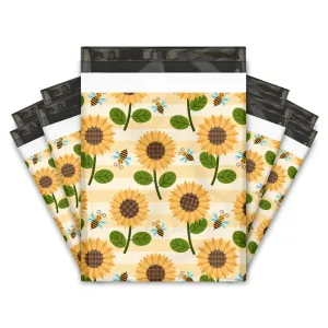 10x13 Sunflowers and Bumble Bees Designer Poly Mailers Shipping Envelopes Premium Printed Bags