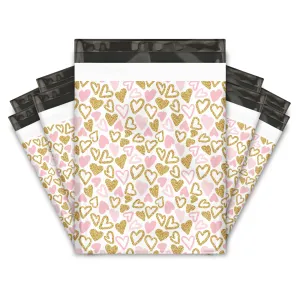 19x24" Pink and Gold Hearts Designer Poly Mailers Shipping Envelopes Premium Printed Bags