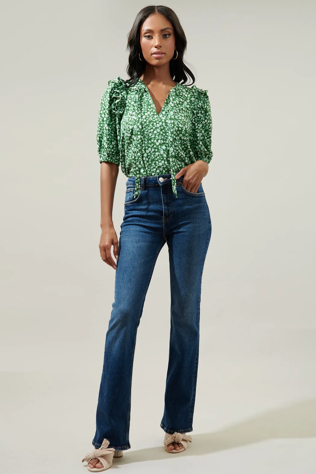 Adieu Floral Noche Tie Neck Blouse