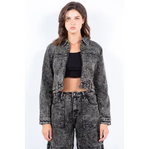 American Bazi Overdyed Bleached Zip Up Cropped Jacket