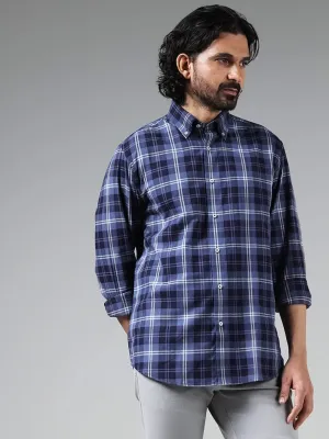 Ascot Blue Relaxed-Fit Checked Cotton Blend Shirt