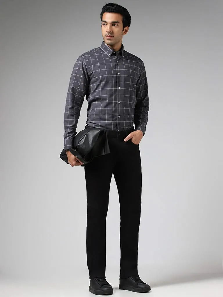 Ascot Grey Checked Cotton Relaxed-Fit Shirt