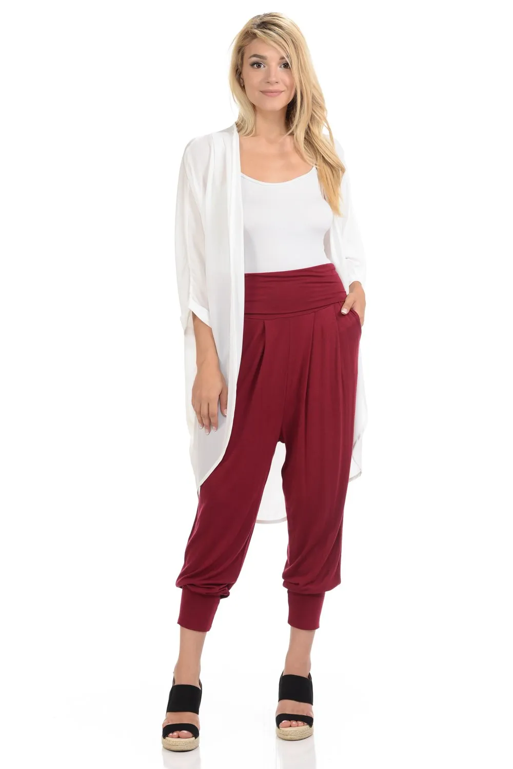 Banded Waist Harem Jogger Pants with Pockets