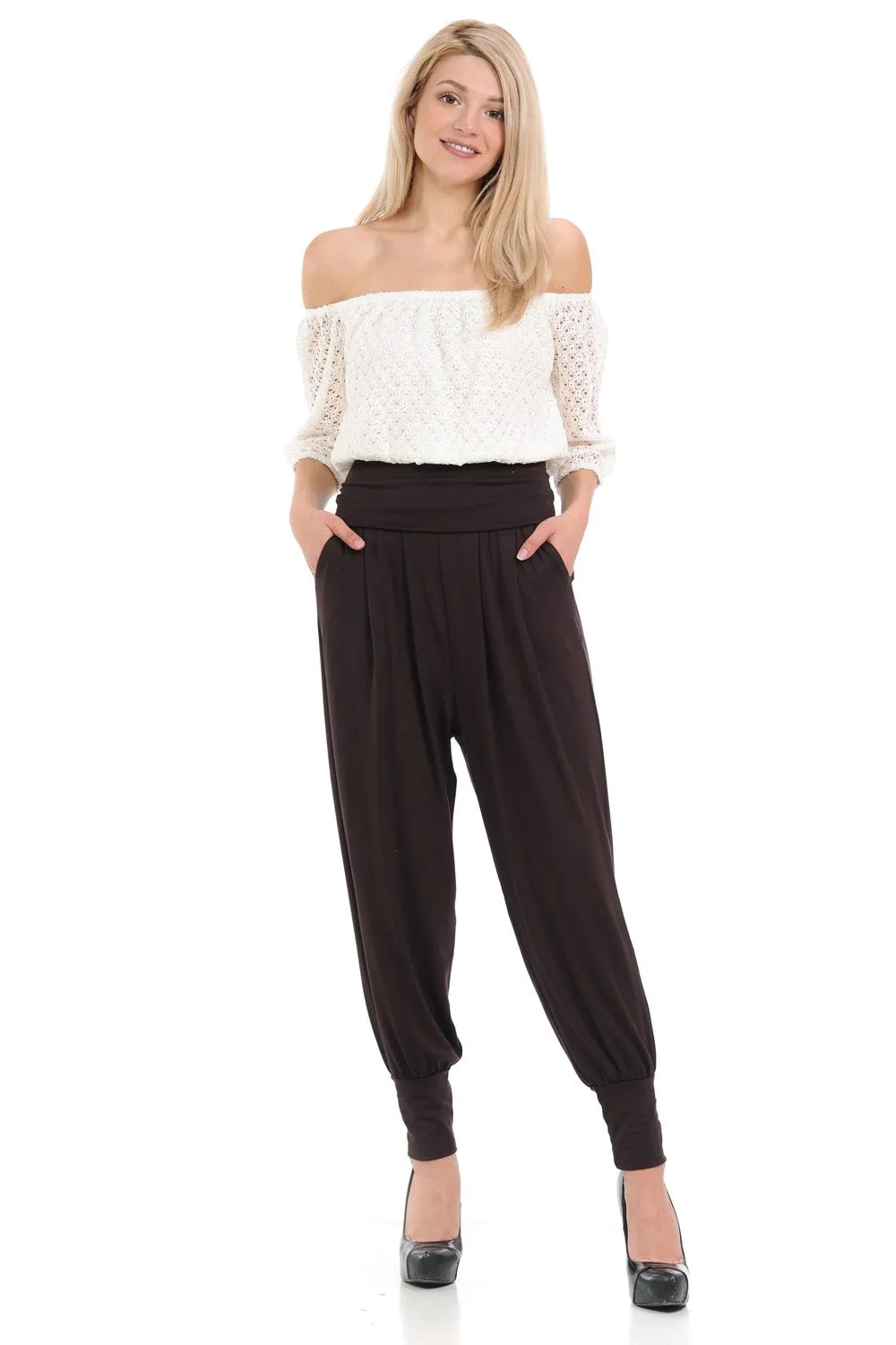 Banded Waist Harem Jogger Pants with Pockets