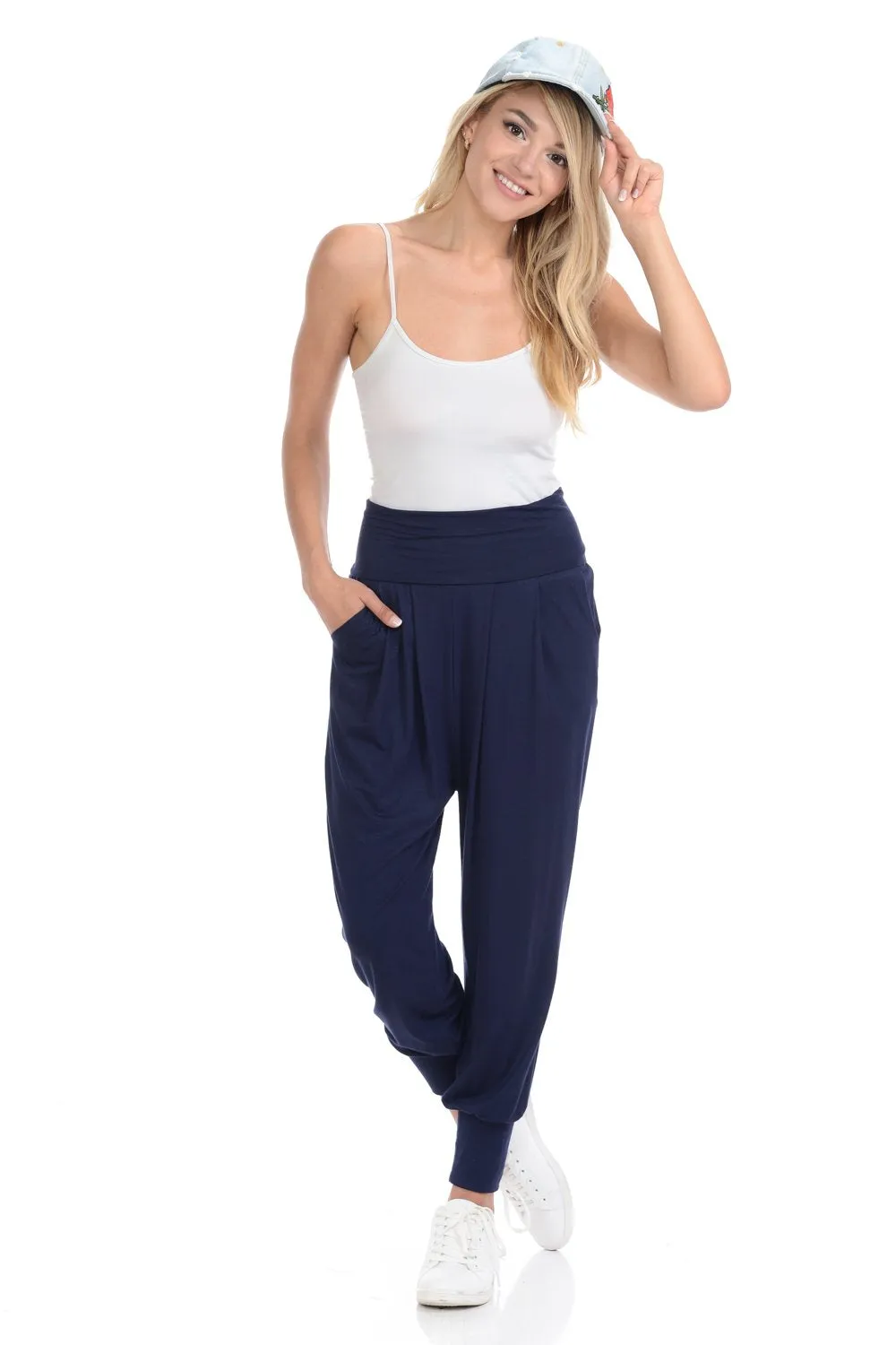 Banded Waist Harem Jogger Pants with Pockets