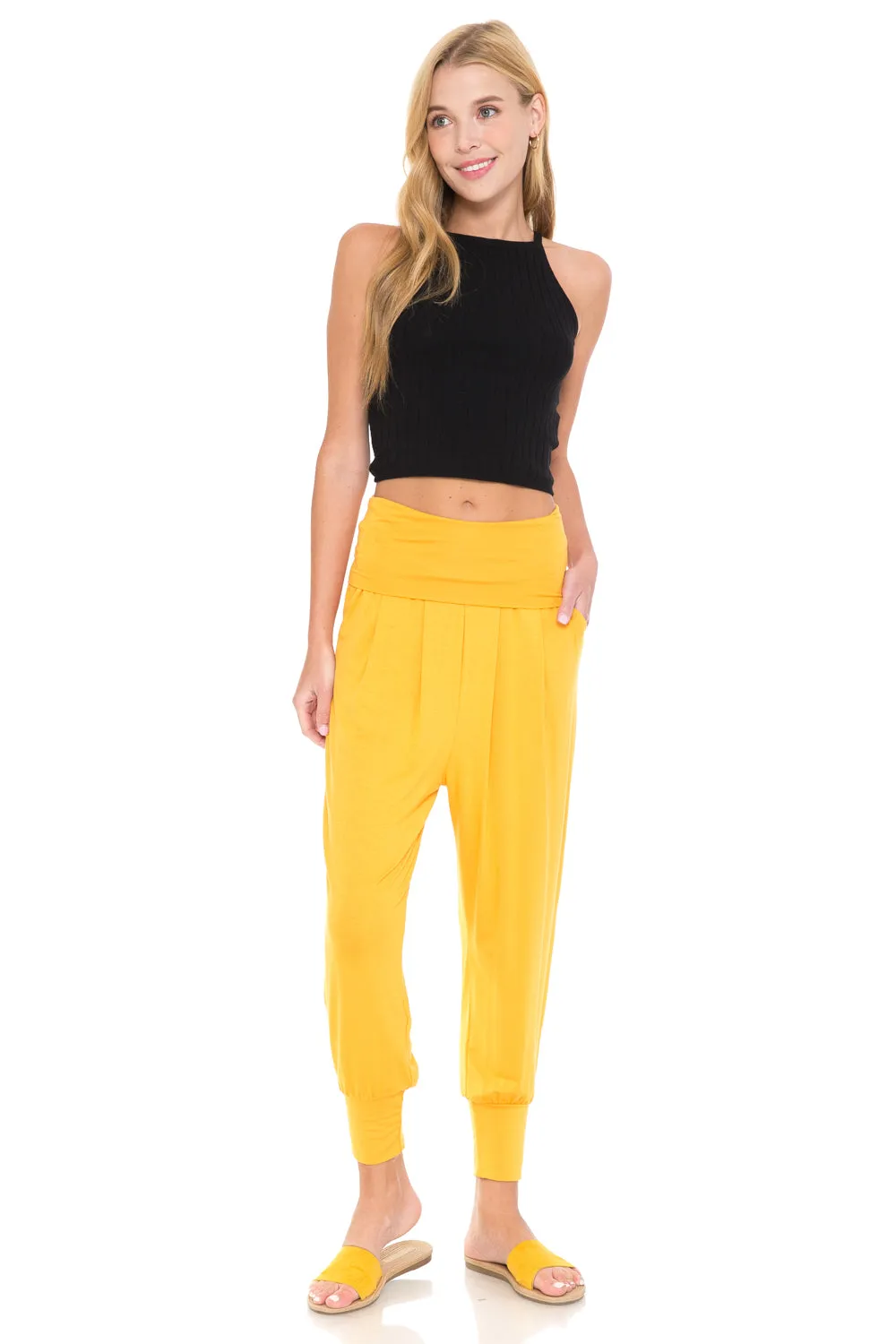 Banded Waist Harem Jogger Pants with Pockets