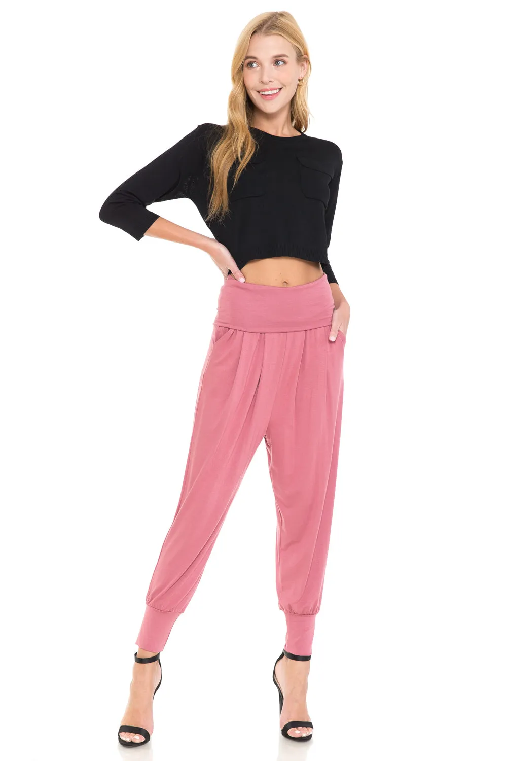 Banded Waist Harem Jogger Pants with Pockets