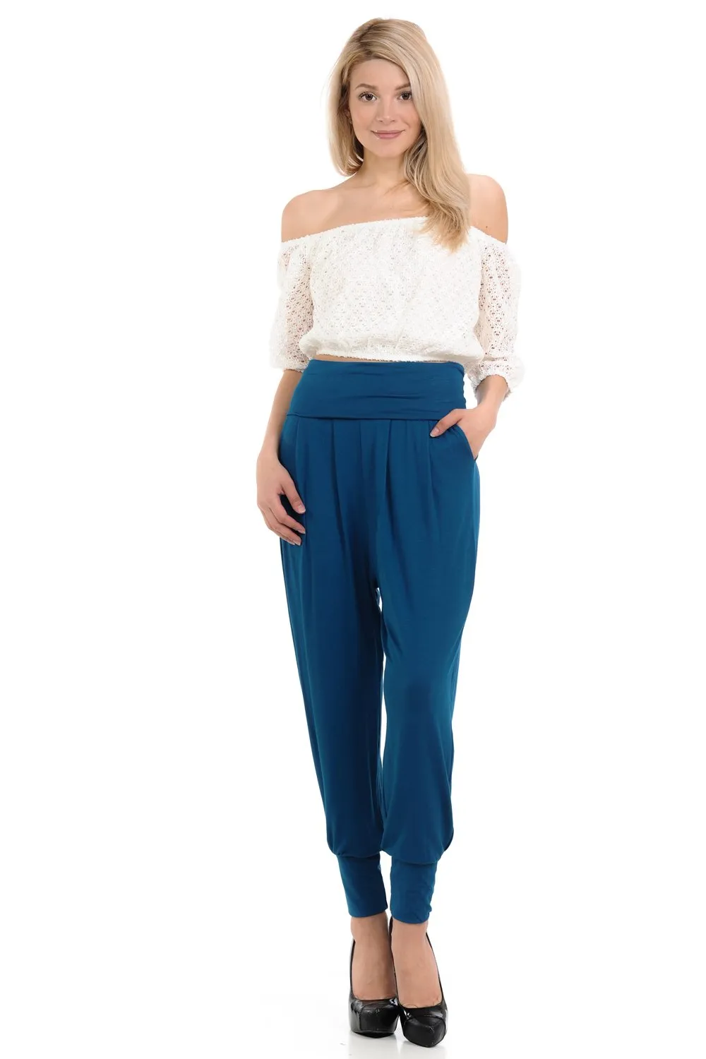 Banded Waist Harem Jogger Pants with Pockets