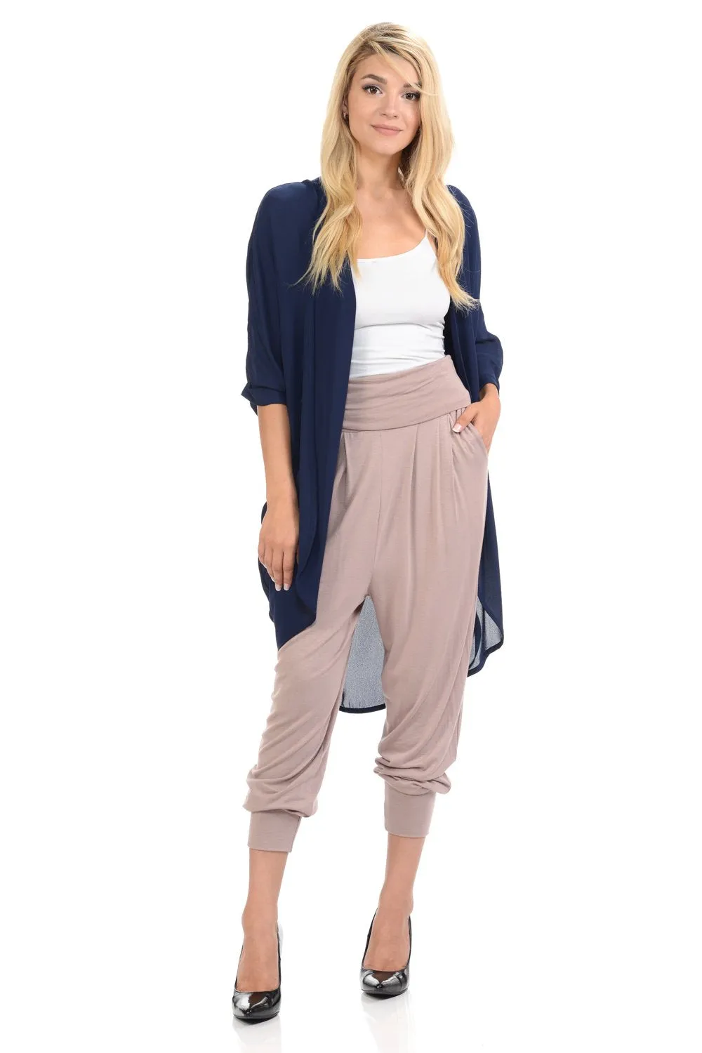 Banded Waist Harem Jogger Pants with Pockets