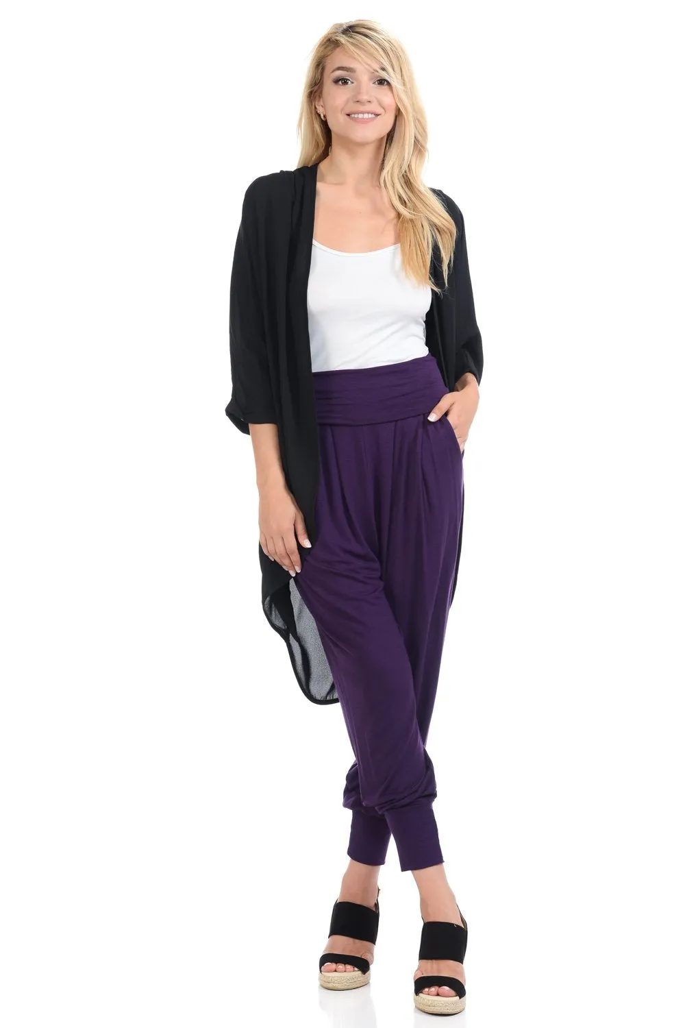 Banded Waist Harem Jogger Pants with Pockets