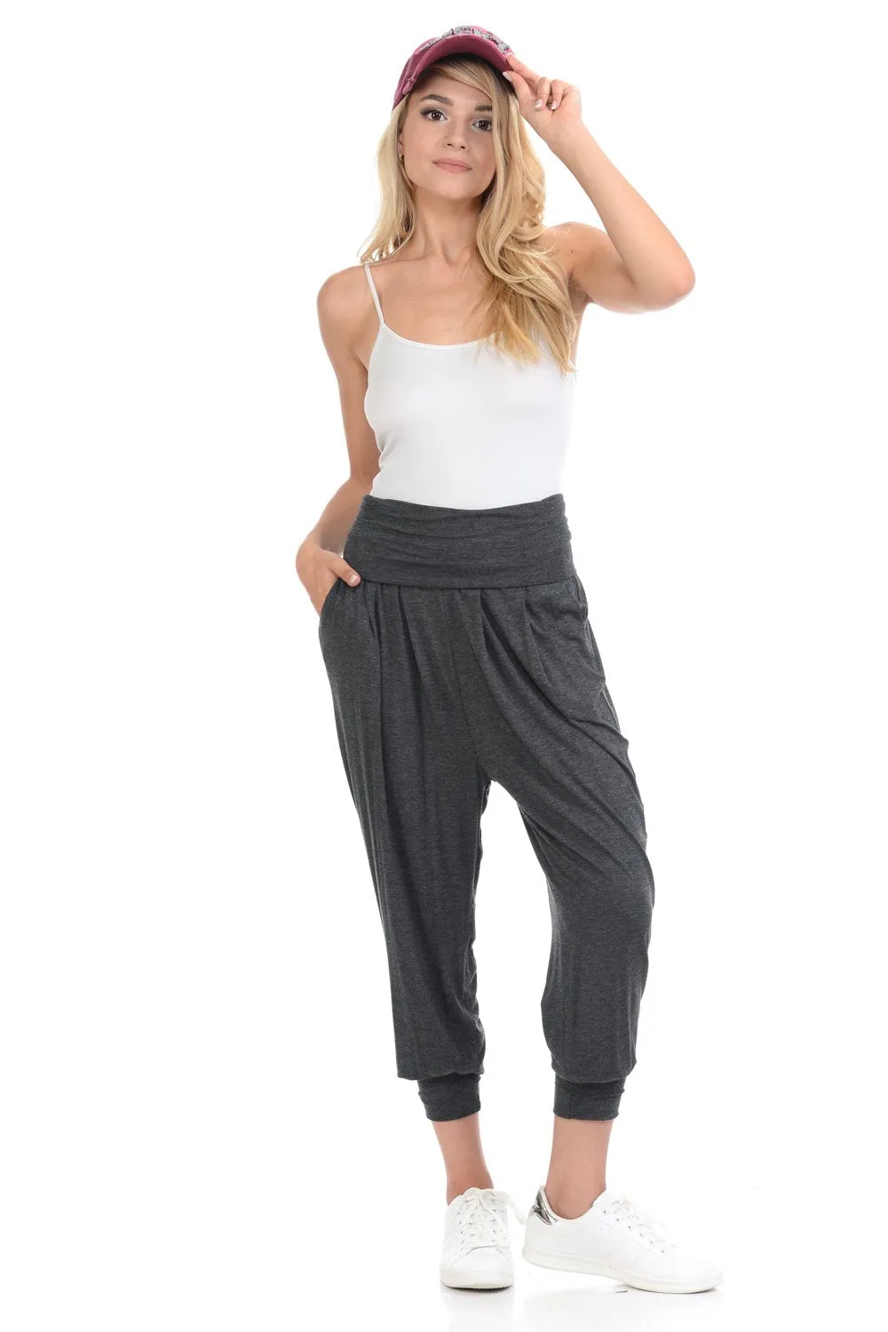 Banded Waist Harem Jogger Pants with Pockets