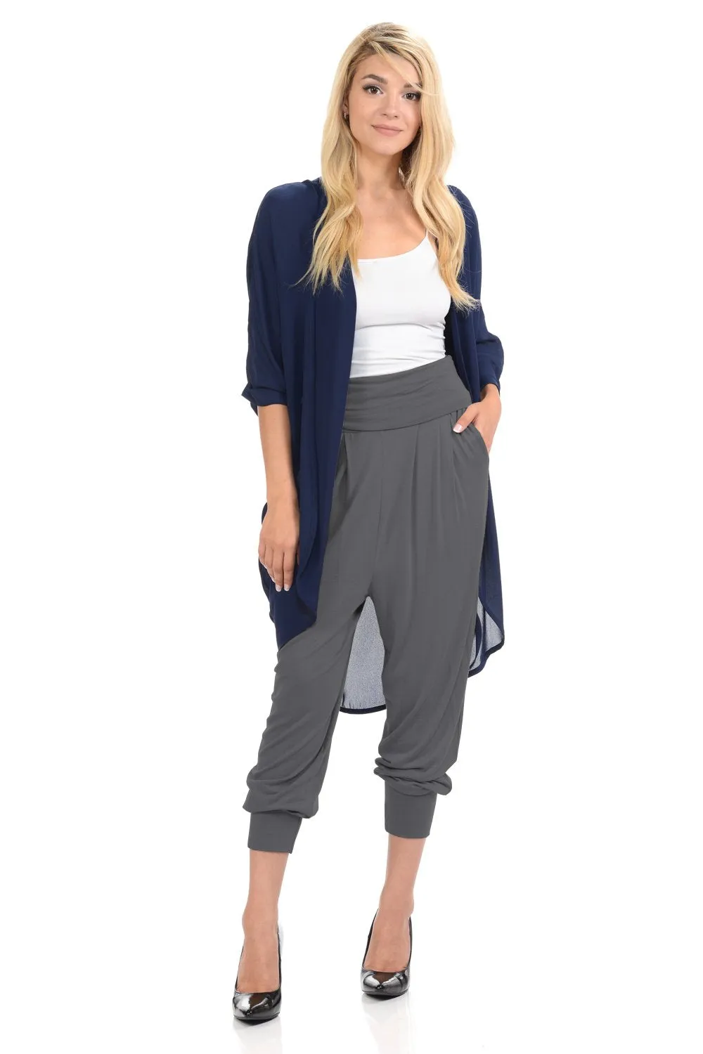 Banded Waist Harem Jogger Pants with Pockets