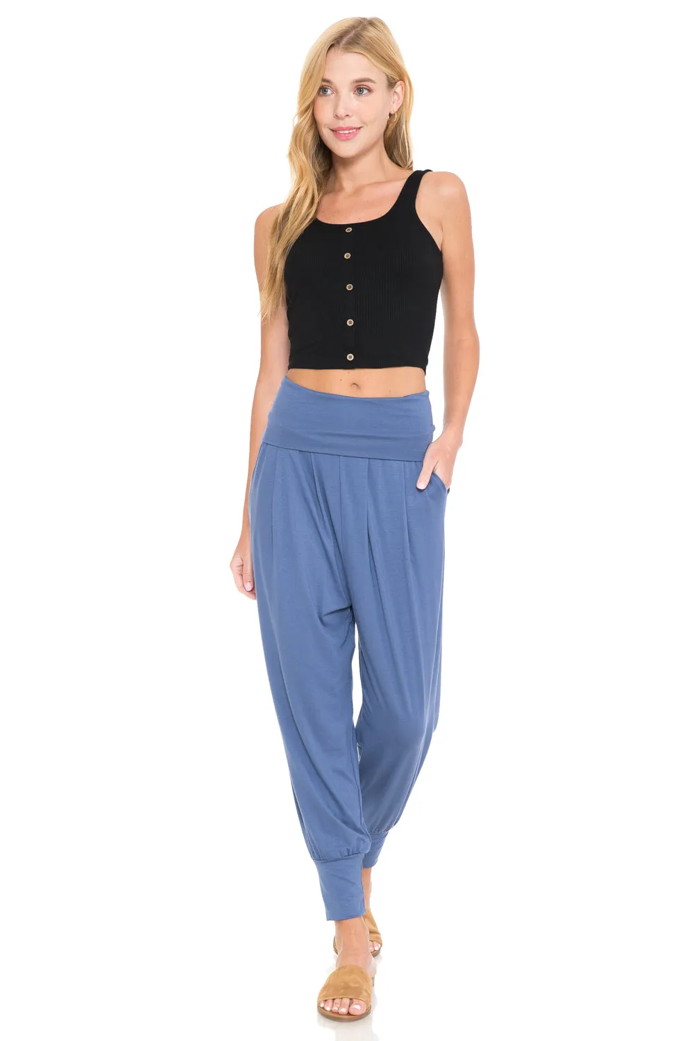 Banded Waist Harem Jogger Pants with Pockets