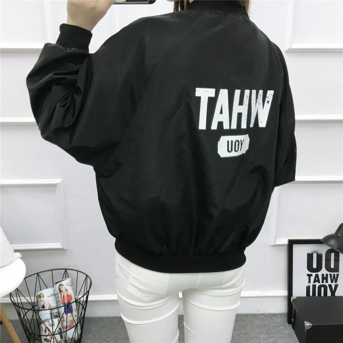 Baseball Jersey Women Trendy Loose Thin Printed Jacket Plus Size Europe Outerwear