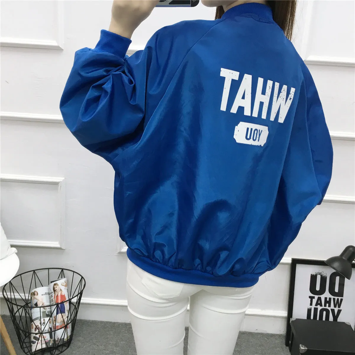 Baseball Jersey Women Trendy Loose Thin Printed Jacket Plus Size Europe Outerwear