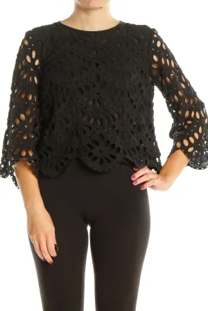 Black Crochet Eyelet Chic Top