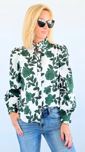 Botanical Chic Ruffle Blouse