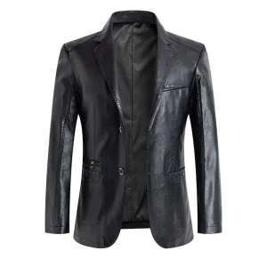 BRADLEY Men's Fashion Premium Quality Classic Black Leather Style Blazer Suit Jacket