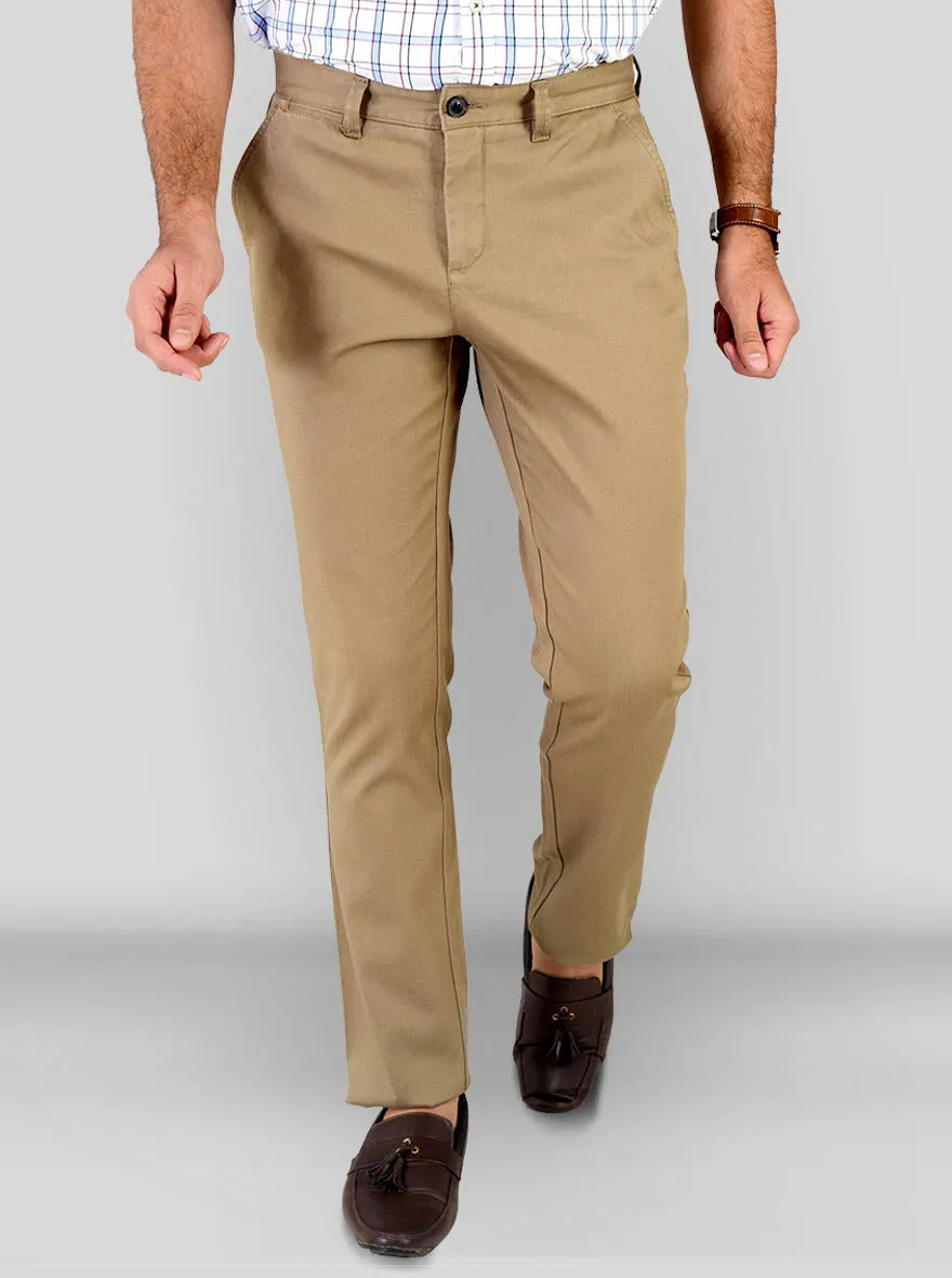 Camel Brown Self Textured Slim Fit Chinos | JadeBlue