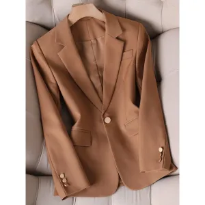 CAROLINE SUITS Women's Elegant Stylish Fashion Office Professional Solid Color Khaki Brown Blazer Jacket