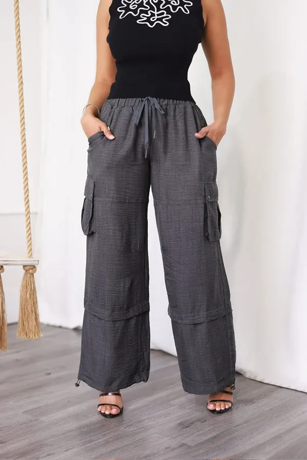 Casual Drawstring Elastic Waist Cargo Pants