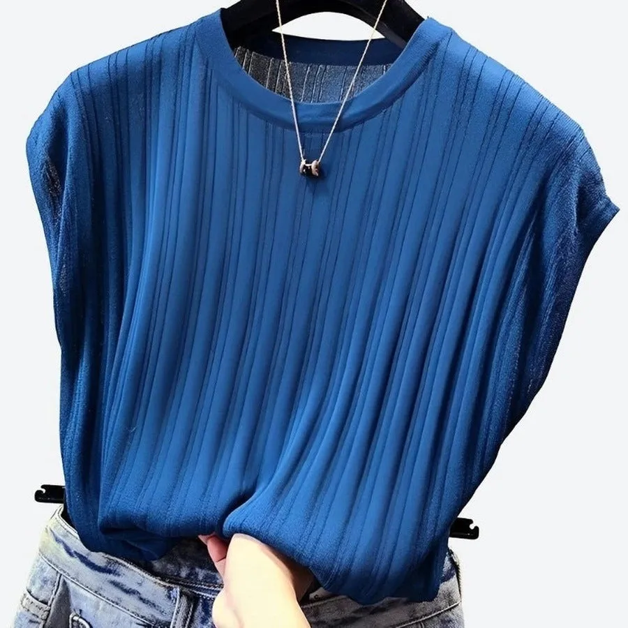 Chic Cap Sleeve Pleated Blouses