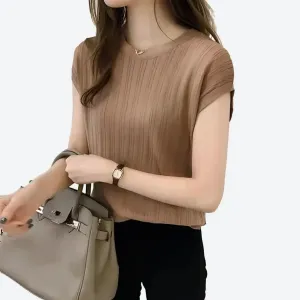 Chic Cap Sleeve Pleated Blouses