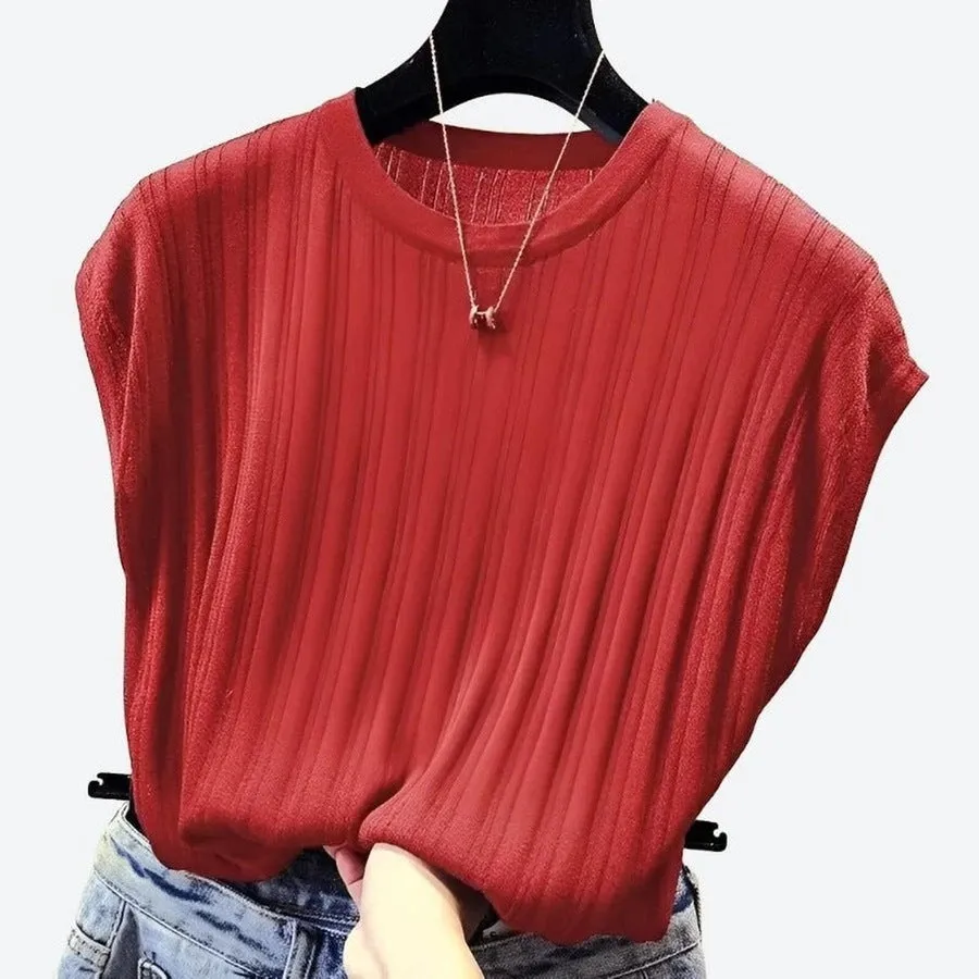 Chic Cap Sleeve Pleated Blouses