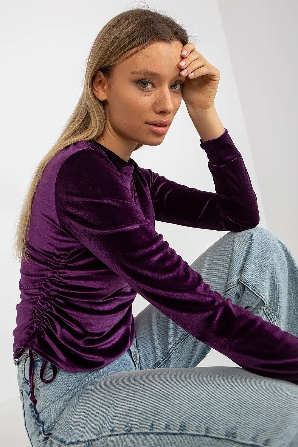 Chic Customizable Velour Blouse - Soft Cotton Fusion