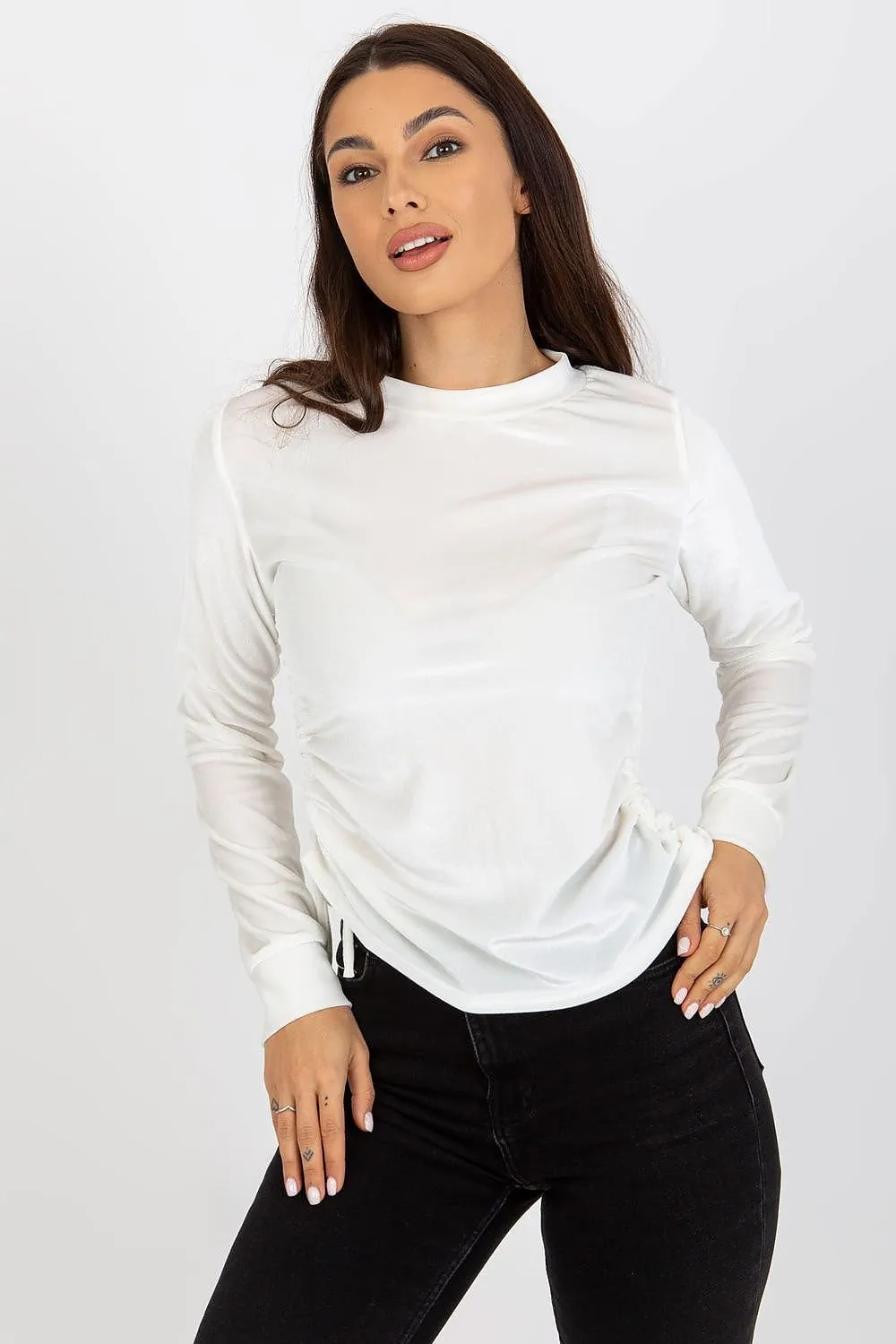 Chic Customizable Velour Blouse - Soft Cotton Fusion