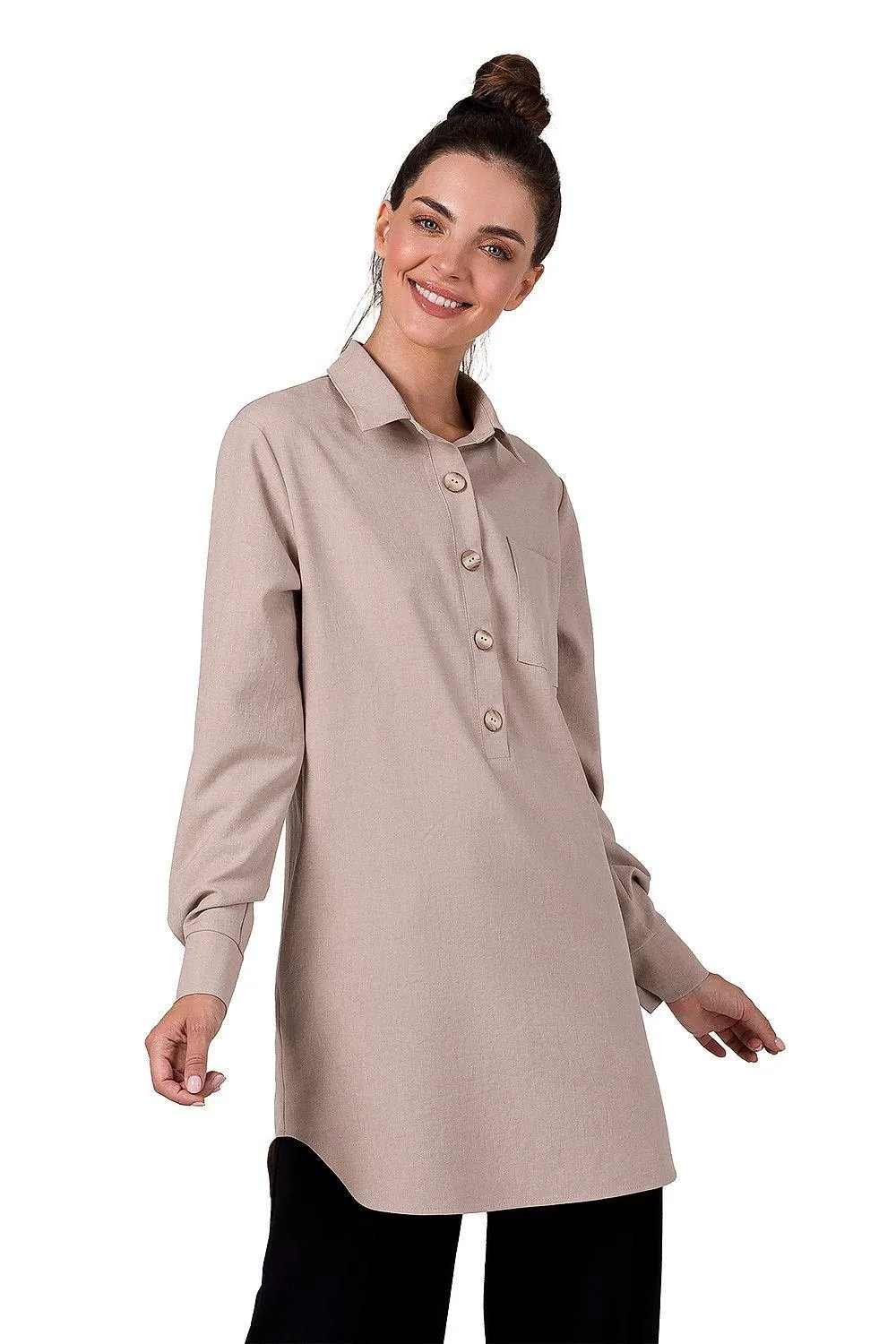 Chic Pleated Tunic with Convenient Front Pocket