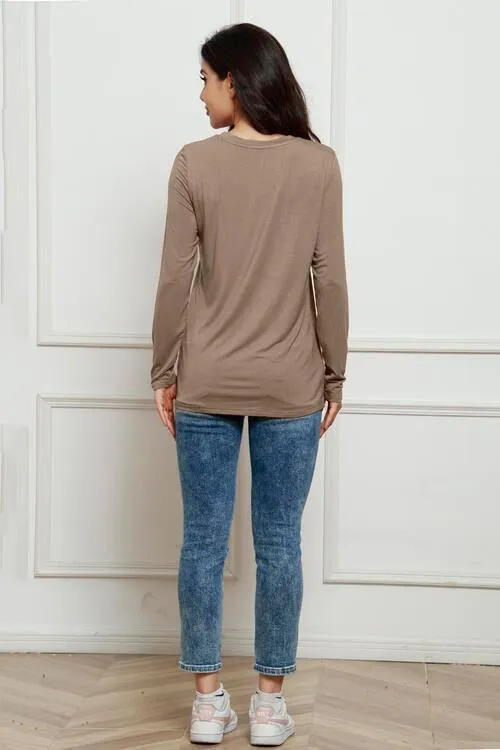 Chic Plus Size Long Sleeve Round Neck Polyester Blouse