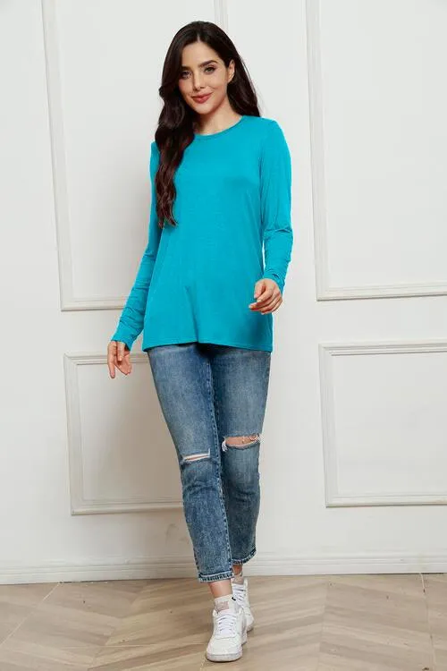 Chic Plus Size Long Sleeve Round Neck Polyester Blouse