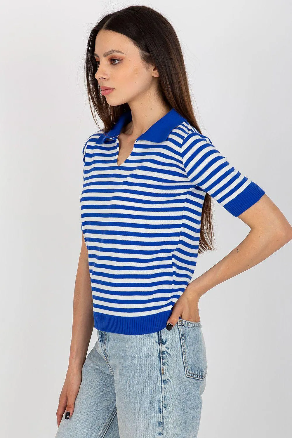 Chic Striped Knit Blouse with Collar