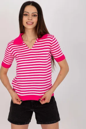 Chic Striped Knit Blouse with Collar