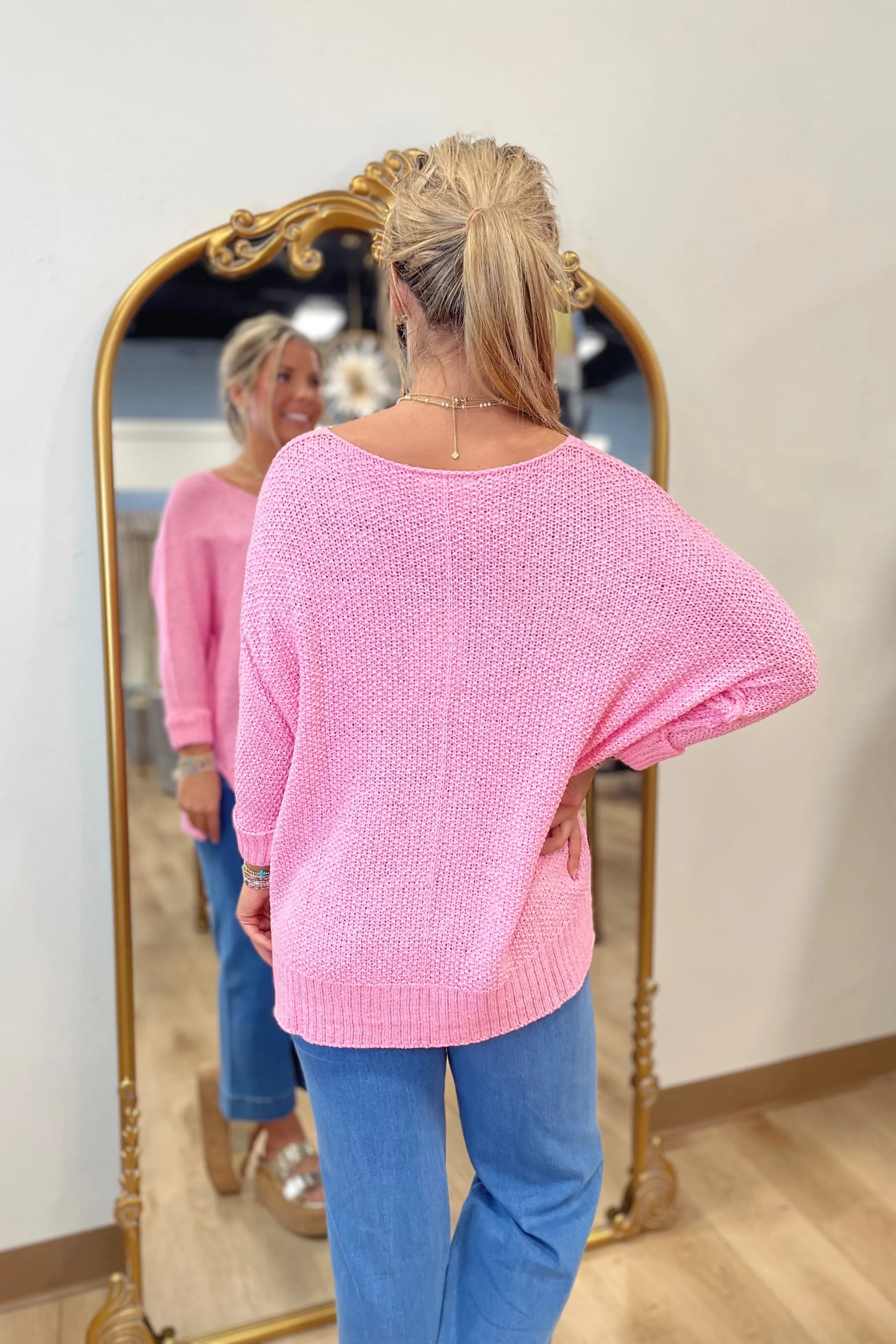 Chic V Neck Sweater Pink