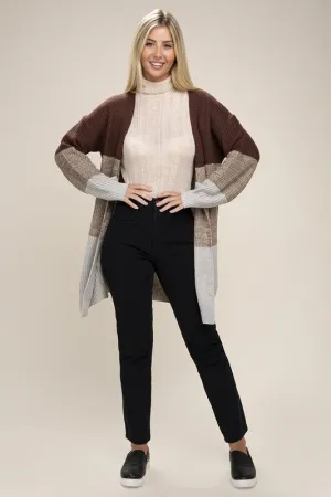 Color Block Open Front Cardigan