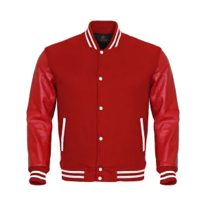 Custom Varsity Jackets Red Body and Red Leather Sleeves Varsity Jacket