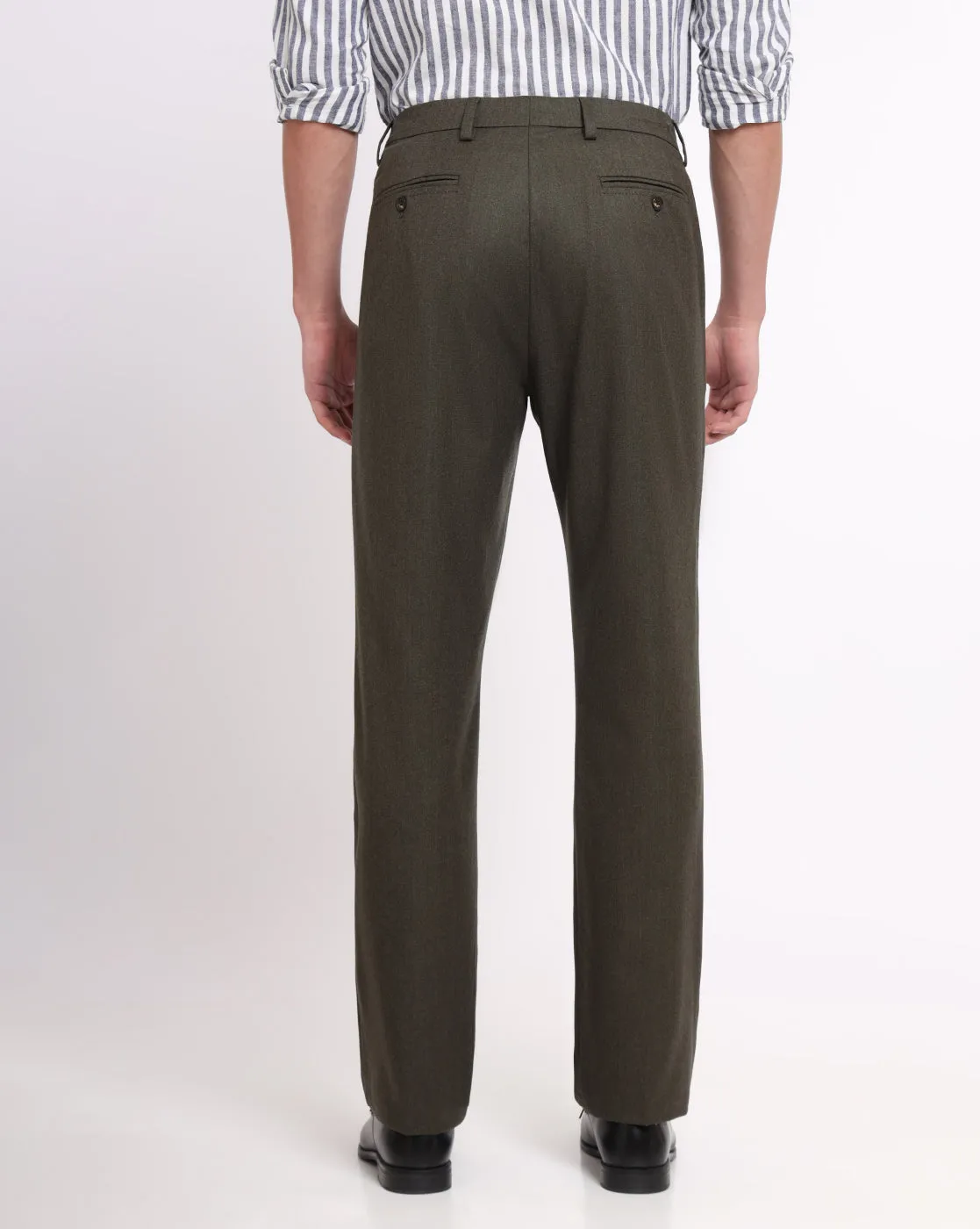 Double Pleated Wool Pants - Olive