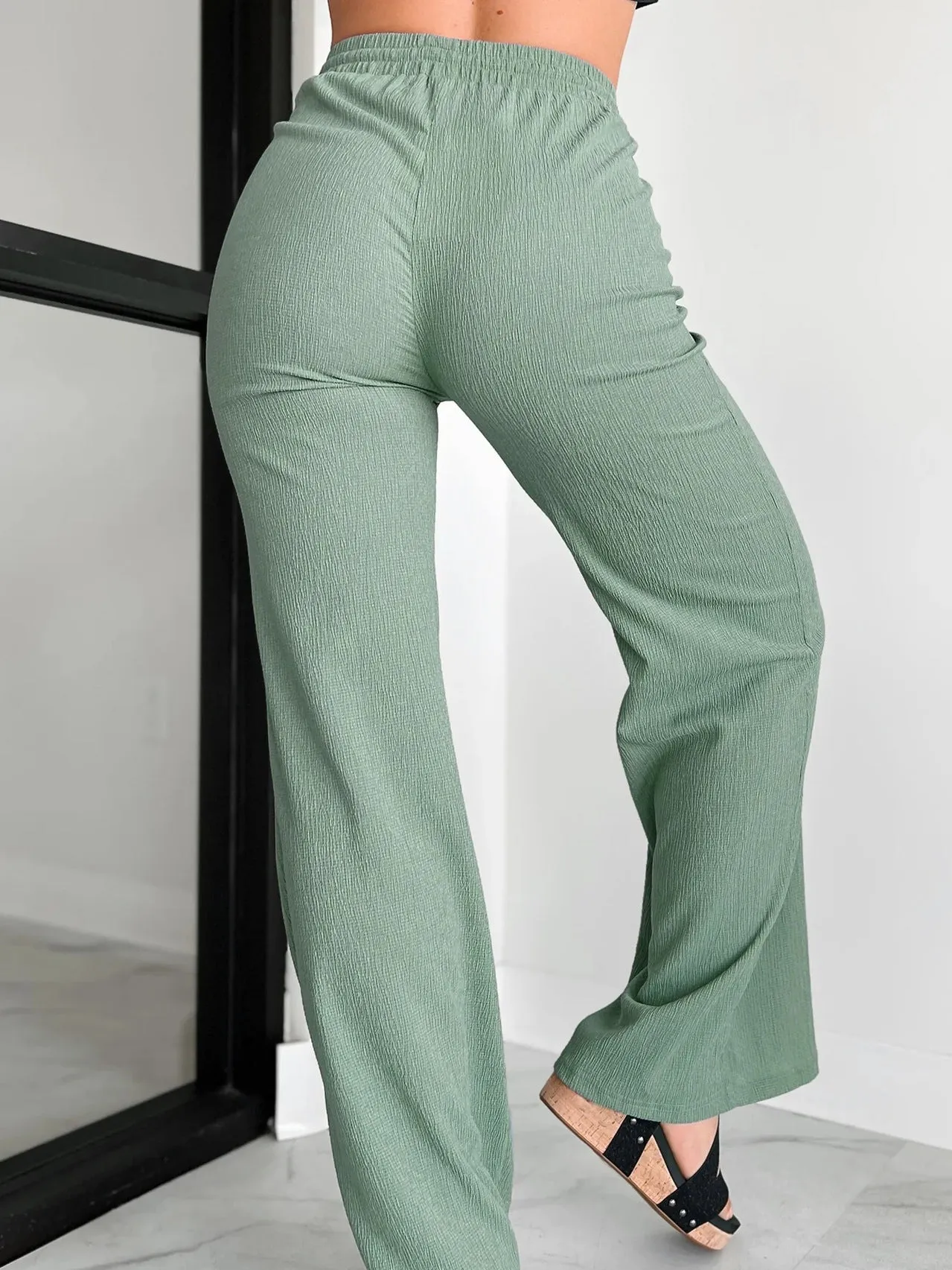 Drawstring Solid Color Straight Pants