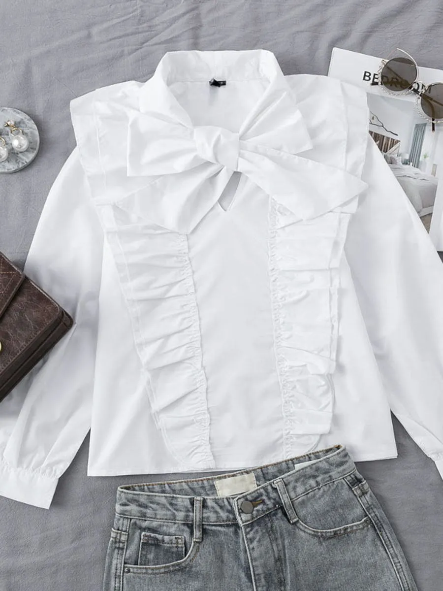 Fresh Looking Cotton Blouses Chic Tops - White