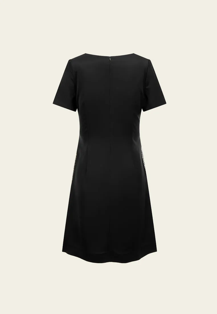 Gem-detail Square Collar Pocket Dress