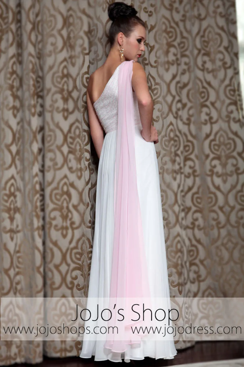 Grecian Ivory Pink One Shoulder Airy Prom Evening Formal Dress DQ830858