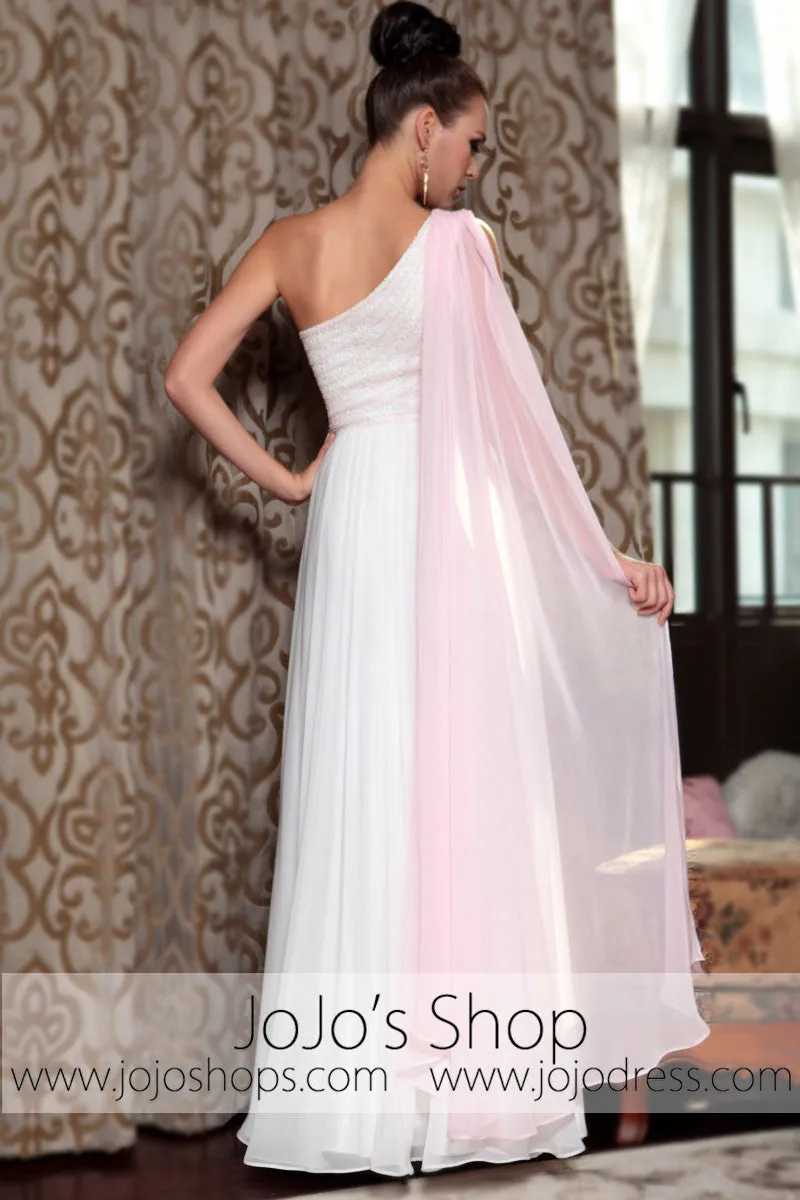 Grecian Ivory Pink One Shoulder Airy Prom Evening Formal Dress DQ830858