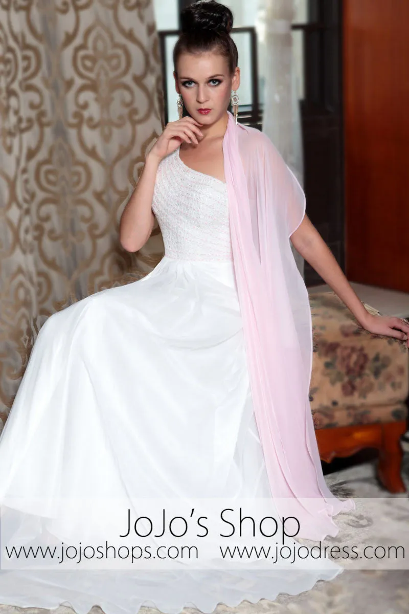 Grecian Ivory Pink One Shoulder Airy Prom Evening Formal Dress DQ830858