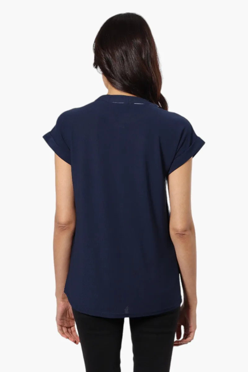 International INC Company Front Zip Cap Sleeve Blouse - Navy