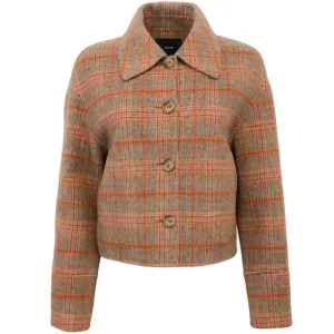 Joseph Orange Multi Plaid Cropped Wool Jacket