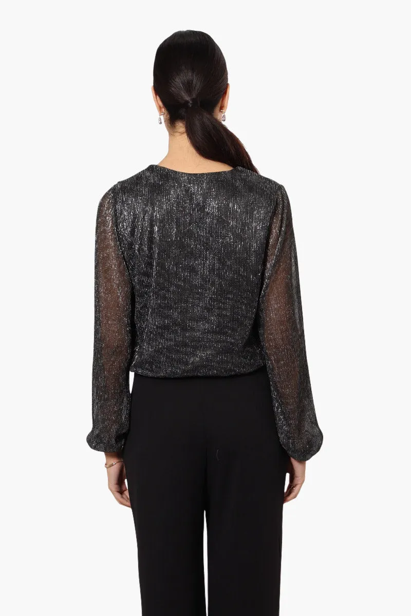 Limite Sheer Sleeve Lurex Blouse - Black