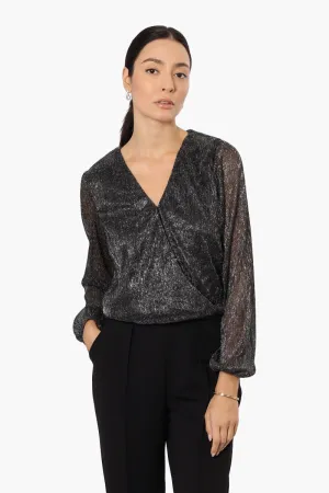 Limite Sheer Sleeve Lurex Blouse - Black